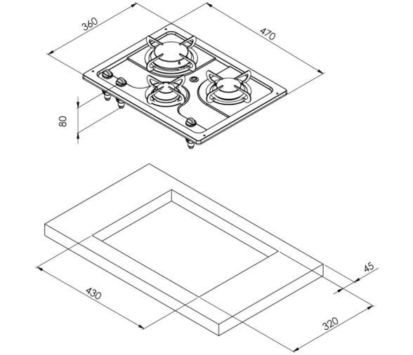 Can Cocina de Acero Inoxidable con 3 Quemadores