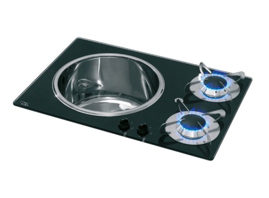 Can Cocina de Cristal con 2 Quemadores y Fregadero