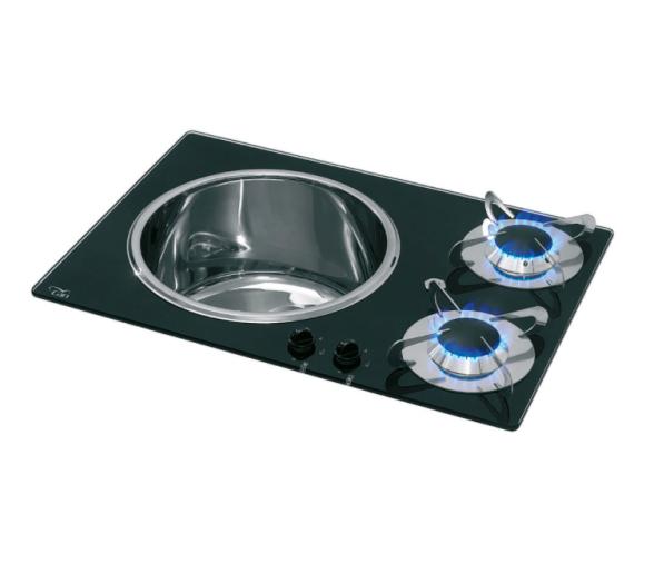 Can Cocina de Cristal con 2 Quemadores y Fregadero