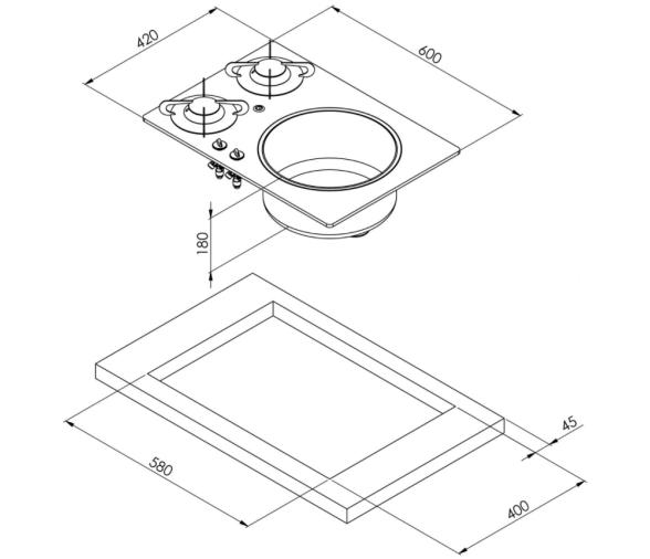 Can Cocina de Cristal con 2 Quemadores y Fregadero