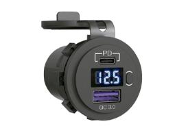 Circular USB-C 3.0 + USB-A 3.0 + Volt Meter