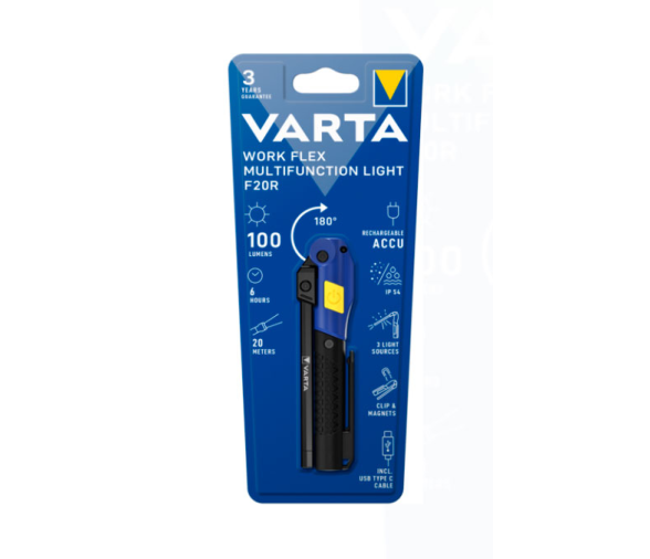 Varta Linterna LED Work Flex Multifunción F20R 100 lm