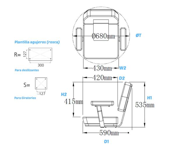 Vetus Asiento clásico Skipper con Reposabrazos