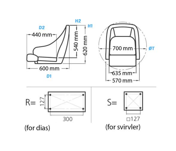 Vetus Asiento Sailor con Marco Aluminio Anodizado