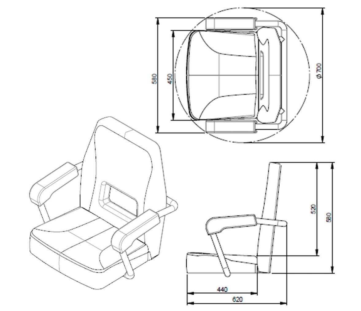 Vetus Asiento Sailor con Marco Aluminio Anodizado