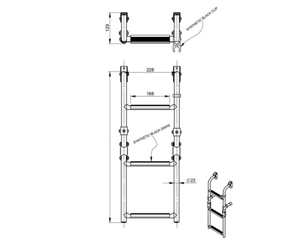 Vetus Escalera Plegable de Acero, montaje popa 3 ó 4 escalones