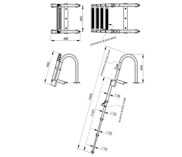 Vetus Escalera telescópica 4 peldaños, lujoso agarre