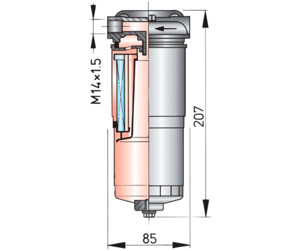 Vetus filtro de combustible, separador de agua 180 l/h