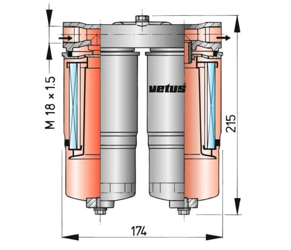 Vetus filtro de combustible, separador de agua 720 l/h