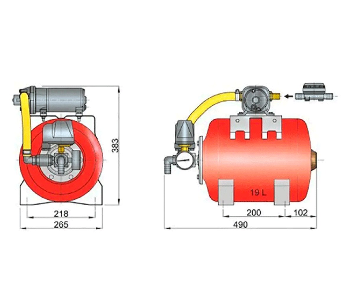 Vetus Sistema de Agua a Presión con interruptor 19 L