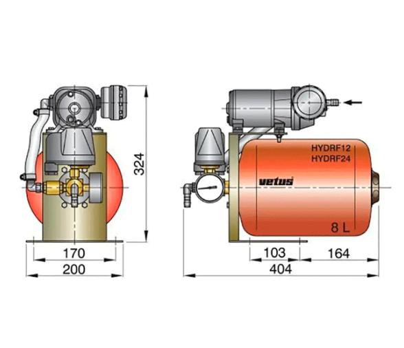 Vetus Sistema de Agua a Presión con interruptor 8 L