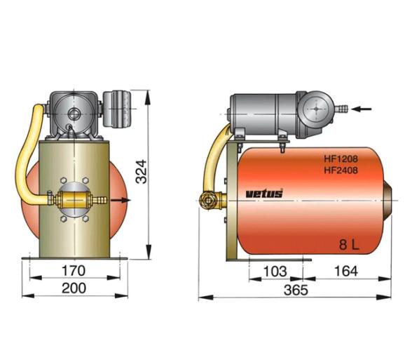 Vetus Sistema de Agua a Presión HF 8 L
