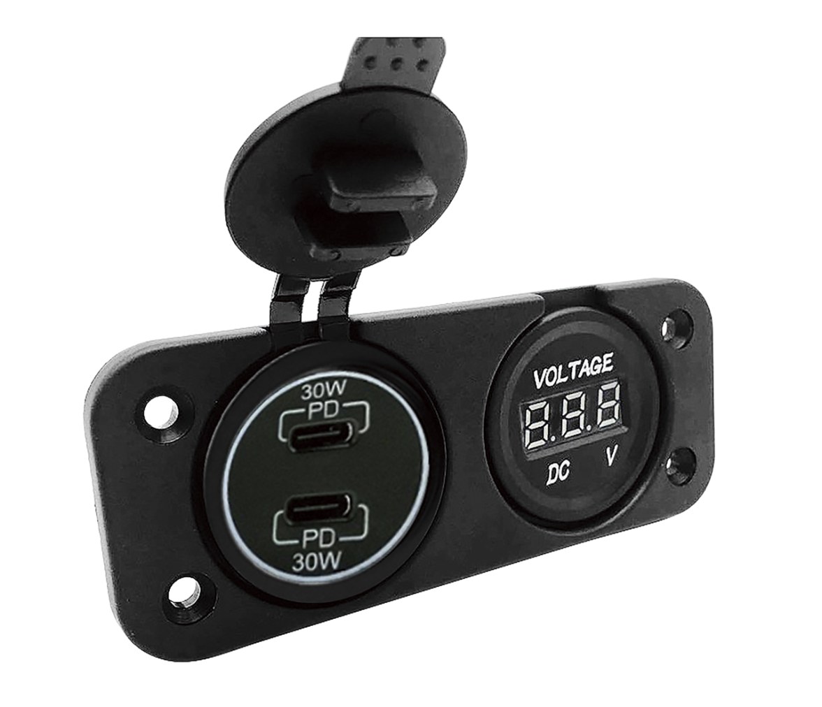 Voltímetro Digital para Empotrar + Doble USB A-C