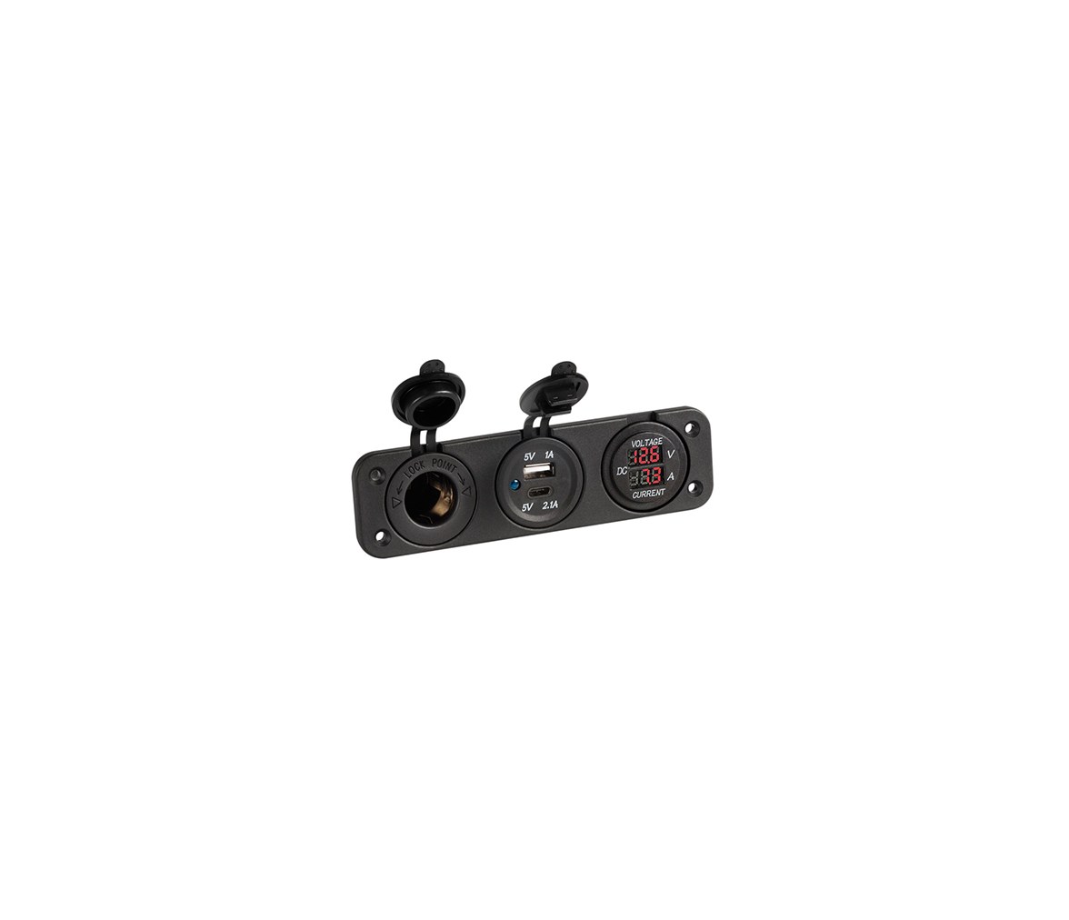 Voltímetro y Amperímetro Digital 12V USB-A + USB-C