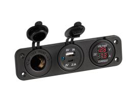 Voltímetro y Amperímetro Digital 12V USB-A + USB-C