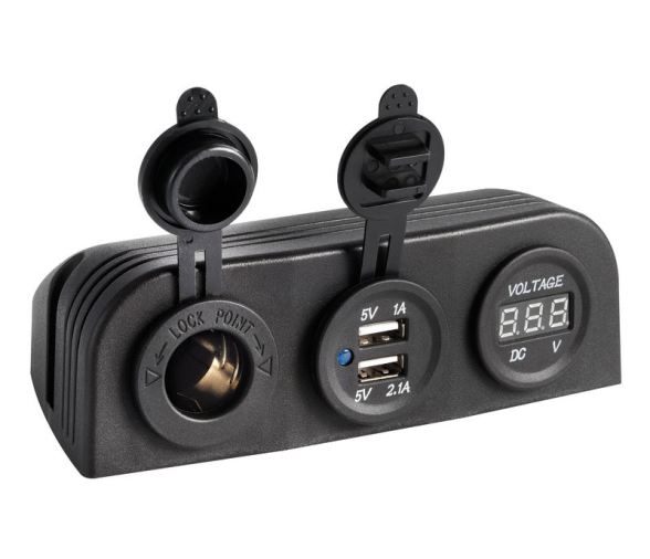 Voltimetro con Doble USB y Toma 12V de Superficie