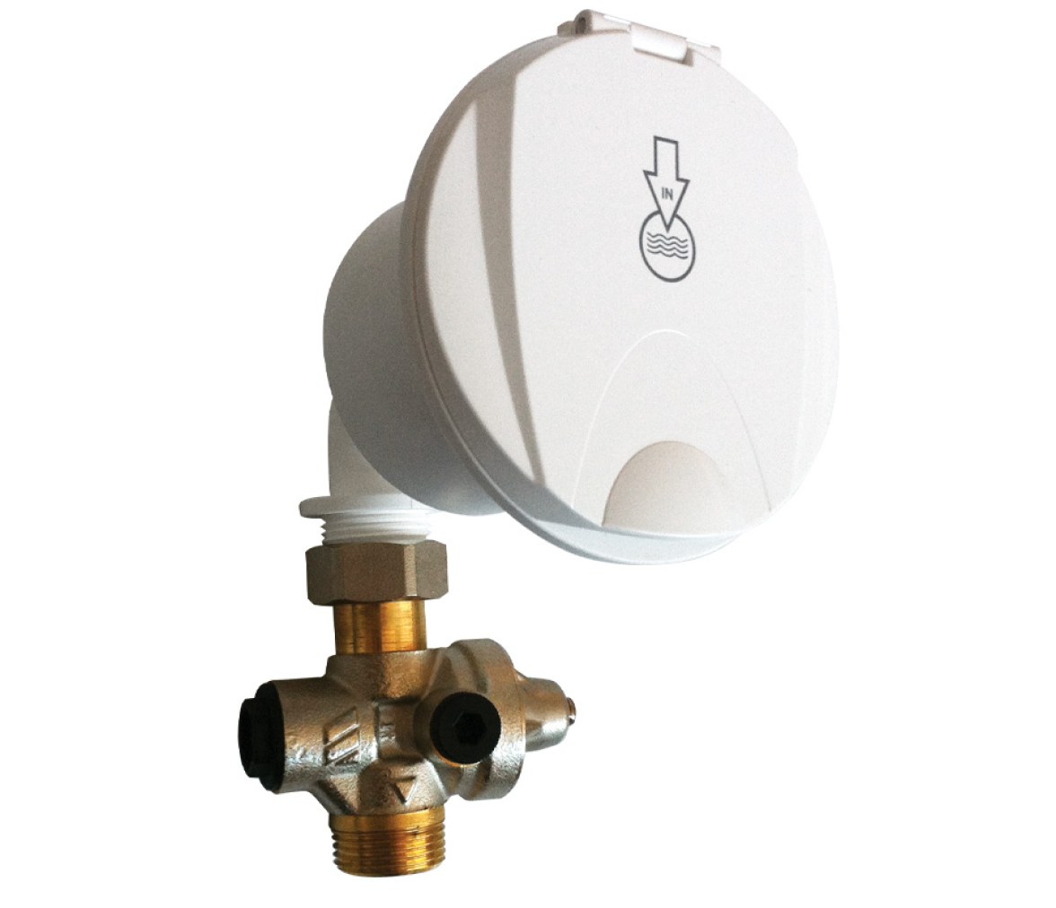 Toma de agua 2 bar con codo para manguera, caja blanca BJT