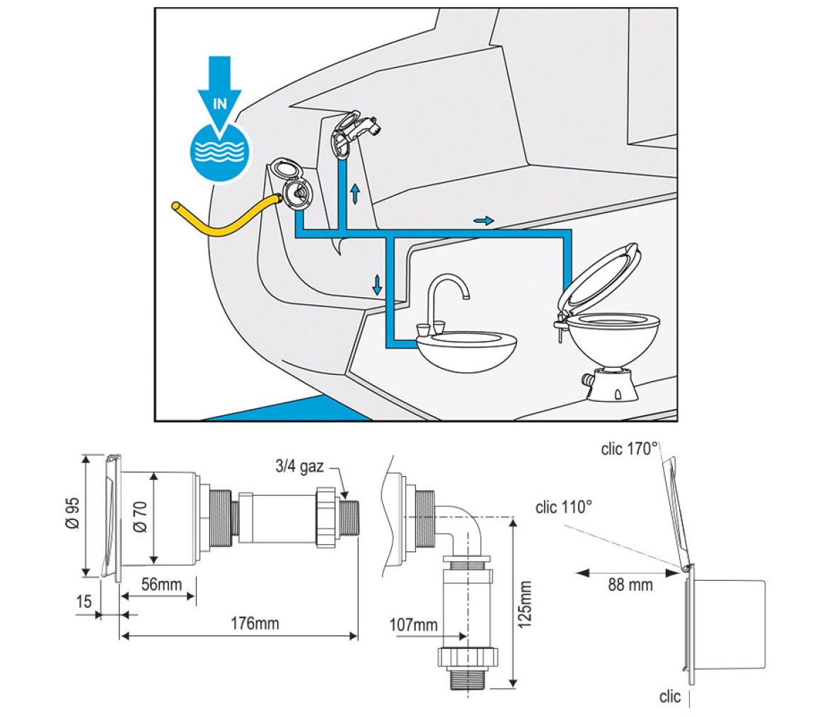 Toma de agua 2 bar con codo para manguera, caja blanca BJT