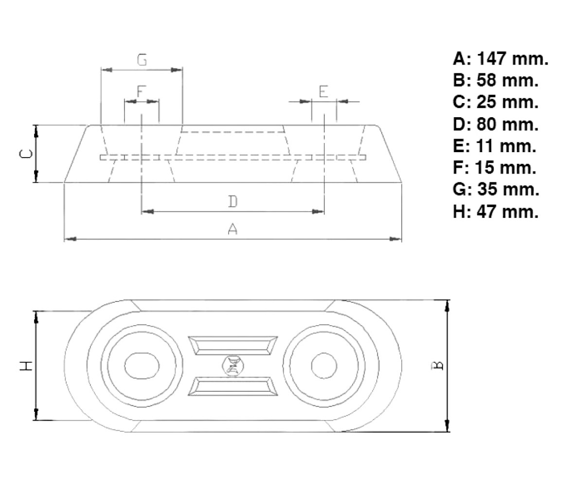 Zineti BOLT ON ALUMINUM ANODE WITH INTERIOR STEEL STRAP AND BIASED HOLES