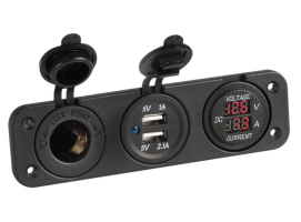 Voltmeter and Amperimeter with Power Outlet and Dual USB for Recess Mounting